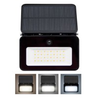 POL 6W, CCT, senzor pohybu, SOLAR, IP65 Venkovní nástěnné svítidlo, senzor pohybu, záběr 120°, dosah 6m, těleso kov, povrch černá, difuzor plast opál, LED 6W, 660lm, přepín. CCT teplá 3000K/neutrální 4000K/denní 6500K, napájení solární panel, IP65, rozměry 143x98x21mm.