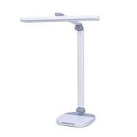 MATRO TL 10W CCT Stolní lampa s nočním světélkem, vyklápěcí a natáčecí rameno, těleso plast, povrch bílá a šedá, LED 10W, 800lm, CCT nastav teplota 3000K-6000K, stmív., napájení přes USB, IP20, 450x155x370mm.