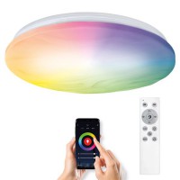 MANDY 30W, WiFi, CCT, RGB Stropní svítidlo, kov, povrch bílá, dif plast opál, LED 30W, 2300lm, smart TUYA, WiFi, dálk ovl. (součástí) nebo mob. tel. CCT nast teplota teplá 3000K - denní 6500K, RGB, stmív, 230V, IP20, rozměry d=380mm, h=65mm.
