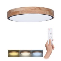 IRON OAK 48W/60W CCT Stropní svítidlo, těleso kov černé a dřevo světlé, dif plast opál, LED 48W/60W, dálk ovl. (součástí) lze nastavit CCT teplá 3000K - denní 6500K, stmív, 230V, IP20, rozměry dle typu.
