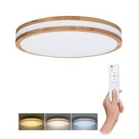 WOODIE 48W/60W CCT Stropní svítidlo, těleso kov bílé a dřevo světlé, dif plast opál, LED 48W/60W, dálk ovl. (součástí) lze nastavit CCT teplá 3000K - denní 6500K, stmív, 230V, IP20, rozměry dle typu.
