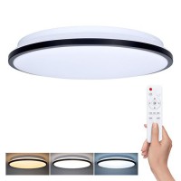 BEKY 48W CCT Stropní svítidlo, těleso kov a plast, černá, dif plast opál, LED 48W, 3360lm, dálk ovl. (součástí) lze nastavit CCT teplá 3000K - denní 6500K, stmív, 230V, IP20, rozměry d=395mm, h=70mm.