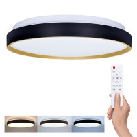 ARTY 48W CCT Stropní svítidlo, těleso kov a plast, černá, dif plast opál, LED 48W, 3360lm, dálk ovl. (součástí) lze nastavit CCT teplá 3000K - denní 6500K, stmív, 230V, IP20, rozměry d=380mm, h=65mm.