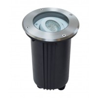 FAN Z Zemní venkovní bodové svítidlo, nastavitelný sklon svícení +-25°, těleso hliník, rámeček nerez, krycí sklo čiré, pro žárovku 1x50W, GU10 ES50, 230V, IP67, rozměry d=175mm, h=150mm, včetně montážního boxu
