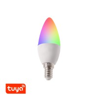 LED 5W, E14 Světelný zdroj, žárovka LED 5W, E14, pomocí app v telefonu Tuya WiFi, BT, lze nastavit teplotu CCT teplá 3000K - denní 6000K, stmívat, RGB, vyp/zap vyzař úhel 240°, Ra80, 230V, rozměry d=37mm, l=120mm