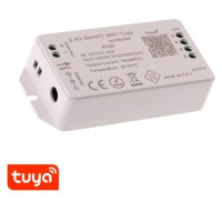 SMART WiFi Tuya driver RGB 192W/240W Kontroler přijímač pro ovládání LED pásků, ovládání telefonem smart systém Tuya, Wifi, 192W/12V, 240W/24V, RGB, stmívání PWM, zap/vyp, IP20, rozměry 100x47x23mm.