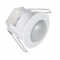 PIR R 180°/360°, IP20 PIR - Pohybové čidlo podhledové, senzor pohybu pro osvětlení, materiál plast, barva bílá, záběr 180°, dosah max 6m, čas sepnutí 10s-15min, 230V, 300W/1200W, IP20, tř.2, d=76mm, h=73mm.