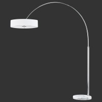 RAPIDO Stojací oblouková lampa s vyloženým ramenem, základna mramor, těleso kov, povrch chrom, stínítko textil, barva bílá / černá, pro žárovku 3x60W, E27, 230V, IP20, rozměry d=500mm, h=max.2050mm.