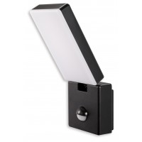 PARAK LED 15W PIR, IP65 Venkovní nástěnné svítidlo, nastav. směr svícení, PIR senzor pohybu, záběr 120°, dosah až 10m, čas 10s-10minut,  těleso plast bílá/černá, difuzor plast opál, LED 15W, neutrální 4000K, 1100lm, 230V, IP65, rozměry 230x95x50mm.