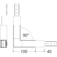 NUPHAR 02 SPOJKA 90 HORIZONTÁLNÍ Spojovací komponent profilu, horizontální, 90°, materiál hliník+polykarbonát PC, povrch bílá/černá/elox, rozměry 100x40mm