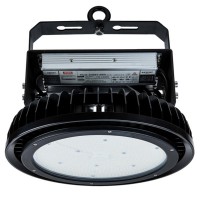 GIEK LED 500W IP65 STMÍV 1-10V Průmyslové závěsné svítidlo, těleso hliník, povrch černá, krycí sklo čiré, LED 500W, neutrální 4000K, 60000lm, vyzař. úhel 120°, Ra80, stmív 1-10V, 230V, PF>0.9, IP65, tř.1, rozměry d=360mm, h=310mm