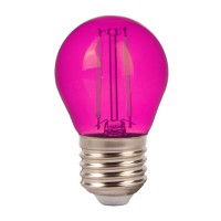 LED žárovka 2W 60LM G45 E27 BAREVNÁ LED žárovka, barva: růžová, zelená, modrá, červená, těleso kov šedostříbrná, sklo čiré, LED 2W, 60lm, E27, G45, 230V, tř.1, rozměry d=45mm, h=75mm