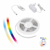 LED pásek TUYA RGB LED pásek, těleso plast, smart TUYA, WiFi, BTH, 3,4W/m, 70lm/W, mob. tel. CCT  teplá 3000K-denní 6000K, RGB, stmív, 230V, IP65, w=12mm, l=5000mm, cena za 5m, vč. napájecího zdroje a kontroleru