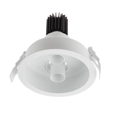 DELENO LED 2X9W klip Vestavné, dvoubodové svítidlo, nastav směr sv, materiál hliník bílá, krycí plast transp, LED 2x9W, 1400lm, neutrální 4000K, UGR<10, Ra90, 230V, IP20, tř.2, d=140mm, h=113mm, vč trafa