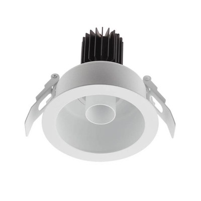 DELENO LED 9W klip Vestavné, bodové svítidlo, nastav směr sv, materiál hliník bílá, krycí plast transp, LED 9W, 650lm, teplá 3000K, UGR<10, vyzař. úhel 18°, Ra90, 230V, IP20, tř.2, d=105mm, h=112mm, vč trafa