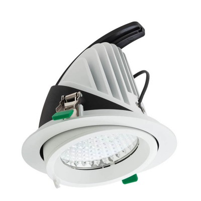 STERN LED výklopné Vestavné, bodové svítidlo, výklopné 45°, materiál hliník bílá, krycí plast transp, LED 42W, 4500lm, teplá 3000K, UGR<16, Ra90, vyzař. úhel 38°, 230V, IP20, tř.2, d=188mm, h=159mm, vč trafa