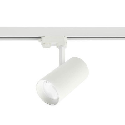 ROMOS LED do 3F lišty Bodové svítidlo do 3-fázové lišty, nastav směr svícení, materiál hliník, povrch bílá, LED 30W, 3450lm, neutrální 4000K, vyzař. úhel 38°, UGR<19, 230V, Ra90, IP20, tř.1, d=79mm, h=219mm, vč tr