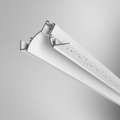 PRF profil XIII ASYMETRICKÝ Zápustný profil ASYMETRICKÝ, pro instalaci LED pásků do sádrokartonu, materiál hliník, povrch bílá, difuzor plast opál, pro LED pásky w=12mm,  rozměry 73,3x40mm, délka l=3000mm, vč. 2 koncovek