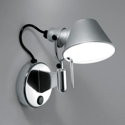 TOLOMEO MICRO FARETT Nástěnná lampa, základna hliník, povrch leštěný hliník, stínítko matný hliník, 1x60W, E14, 230V, IP20, 200x200mm, s vypínačem