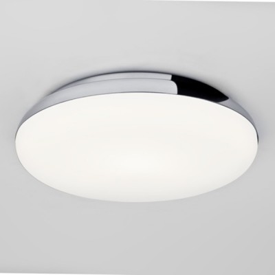 ADACHIT DO KOUPELNY Přísazené svítidlo, základna kov, povrch chrom lesk, difuzor sklo opál, pro žárovku 60W, E27 nebo LED 16W, 819lm, teplá 2700K, Ra80, 230V, do koupelny IP44, tř.2, rozměry d=300m, h=80mm