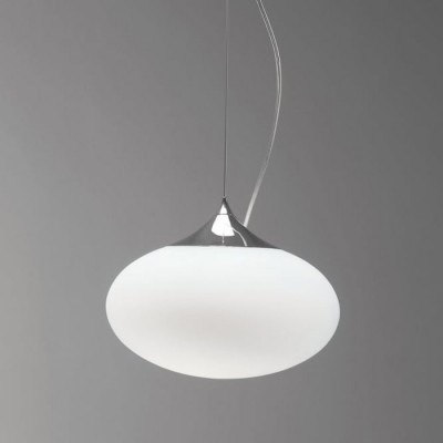 DELFY závěsná 30 Závěsné svítidlo, základna kov, povrch chrom lesk, difuzor sklo opál, pro žárovku 1x60W E27, 230V, IP20, tř.2, rozměry sklo d=300mm, h=170mm, lankový závěs l=1800mm, lze zkrátit