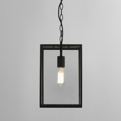 DOMOV PENDANT 60W E27 Závěsné venkovní svítidlo, základna kov, povrch černá, kryt sklo čiré, pro žárovku 1x60W, E27, A60, 230V, IP23, tř.2, 360x250mm, závěsný řetěz l=2160mm, lze zkrátit