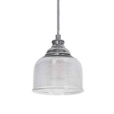 DLEN E27 1x60W Závěsné svítidlo, základna kov, povrch chrom, difuzor sklo prismatické čiré, pro žárovku 1x60W, E27, 230V, IP20, tř.1, rozměry d=145mm, vč závěsu l=1200mm lze zkrátit