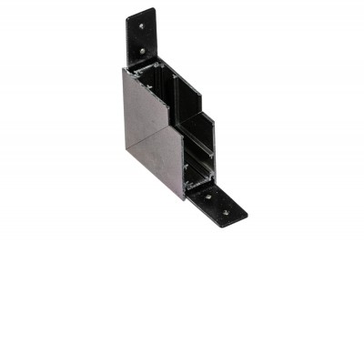 BRAGO CTV90, 230V Rohová L spojka 90°, vertikální odbočení, přisazeného magnetického systému, pro kolejnice velikosti 57mm, materiál hliník, povrch černá/bílá, 230V, rozměry 68x68x30mm.
