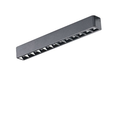 BORRA TR 12W Buňkové svítidlo, do magnetického systému, těleso kov, povrch černá, LED 12W, teplá 3000K, vyzař. úhel 24°, 48V, IP20, rozměry 220x27x25mm.