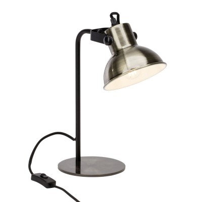 CONI 1X25W E14 STOLNÍ Stolní lampa, těleso kov, povrch mosaz antická, rameno kov, povrch černá, nastavitelný sklon klobouku, pro žárovku 1x25W, E14, 230V, IP20, tř.2, rozměry 335x150x290mm, vč vypínače na kabelu