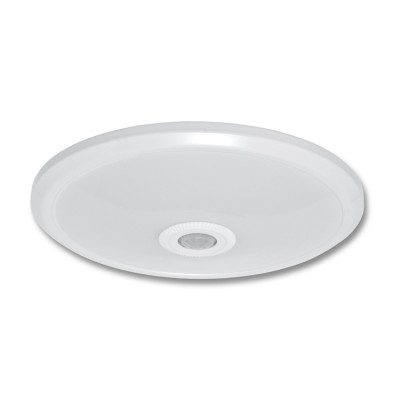 FORLO PIR Stropní svítidlo, PIR senzor pohybu, záběr 360°, čas 10s-3min, těleso kov, povrch bílá, difuzor plast, LED 12W, neutrální 4100K, 820lm/cca 50W žár., Ra80, 230V, IP20, tř.1, d=290mm, h=67mm