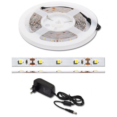 Set LED strip 4,8W/m + adaptér Sada 5m LED pásek 4,8W/m, 300lm/m, neutrální 4100K, 60LED/m děliltelnost 50mm, napájecí adapter 230V/12V