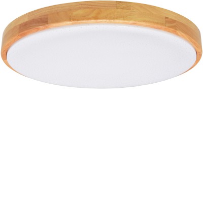 BISHO 24W CCT Stropní svítidlo, rámeček dřevo světlé, dif plast opál se třpyt. efektem, LED 24W, 1600lm, dálkovým ovladačem stmívatelné. CCT nast teplota teplá 3000K-denní 6500K, Ra80, 230V, IP20, d=420mm, h=50mm