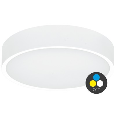 MONTGOME 15W CCT Stropní svítidlo, těleso kov, povrch bílá, dif plast, LED 15W, 1650lm, přepín. CCT nast teplota teplá 3000K-neutrální 4000K, Ra80, 230V, IP65, rozměry d=300mm, h=68mm.