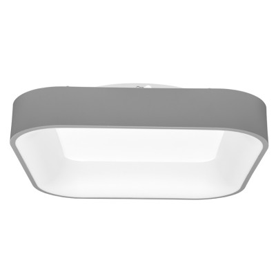 LORNA SQ 40W CCT Stropní svítidlo, těleso kov, povrch šedá/bílá, dif plast, LED 40W, 2600lm, dálkovým ovladačem stmívatelné. CCT nast teplota teplá 3000K-denní 6500K, Ra80, 230V, IP20, rozměry 450x450x100mm.