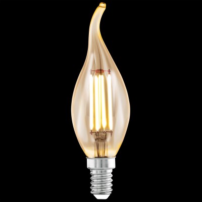 LM_LED VÝPRODEJ Světelný zdroj LED žárovka svíčková, základna kov, sklo čiré jantar, LED 4W, E14, CF37, teplá 2200K, 220lm, Ra80, 230V, životnost 25000h, rozměry d=35mm, h=121mm