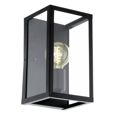 CHARTERHOUSE VÝPRODEJ Nástěnné svítidlo, základna kov, povrch černá, difuzor sklo čiré, pro žárovku 1x60W, E27 A60, 230V, IP20, tř.1, rozměry 160x160mm, h=250mm
