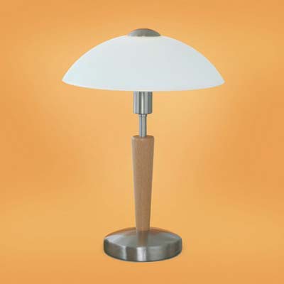 SOLO 1 Stolní lampa, těleso kov, povrch bronz mat + dřevo ořech, stínítko sklo opál mat, pro žárovku 1x60W, E14, 230V, IP20, h=350mm, d=260mm, dotykový vypínač/stmívač.