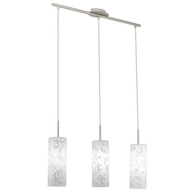 AMADORA Závěsné svítidlo, základna kov, povrch nikl mat, difuzor bílé sklo se vzorem, pro žárovku 3x60W, E27, A60, 230V, IP20, l=720mm, závěs l=1100mm, lze zkrátit