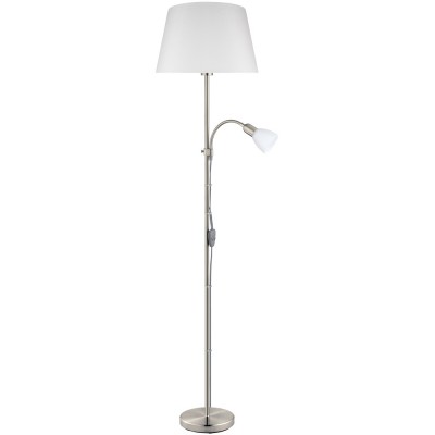 CONESA Stojací lampa, základna kov, povrch nikl mat, stínítko textil a sklo bílá a opál, pro žárovku 1x60W, E27, A60 + 1x40W, E14, 230V, IP20, tř.2, rozměry d=380mm, h=1700mm, vypínač na kabelu