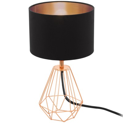 CARLTON 2 Stolní lampa, základna kov, povrch měď/mosaz/černá, detail mřížka, stínítko textil vnější černá/bílá, vnitřní měděná/zlatá/bílá, pro žárovku 1x60W, E14, 230V, IP20, tř.2, rozměry d=165mm, h=305mm, vypínač na kabelu