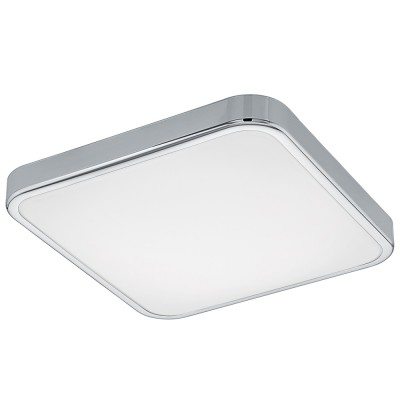 MANILVA 1 Stropní svítidlo, základna kov, povrch chrom, difuzor plast opál, LED 16W, teplá 3000K, 1500lm, 230V, do koupelny IP44, tř.1, rozměry 290x290x70mm