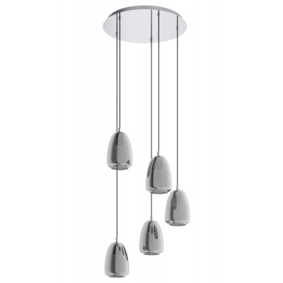 ALOBRASE ZÁVĚSNÉ 5X40W E27 VÝPRODEJ Závěsné svítidlo, těleso kov, povrch chrom lesk, stínítko sklo, černá čirá, pro žárovku 5x40W E27, 230V, tř.1, rozměry h=1500mm, d=540mm