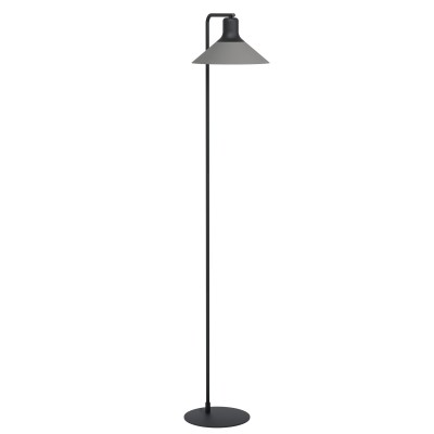 ABREOSA Stojací lampa, těleso kov, povrch černošedá, stínítko černošedá, pro žárovku 1x28W, E27, 230V, IP20, tř.2, rozměry š=370mm, h=1510mm, vč. vypínače na kabelu