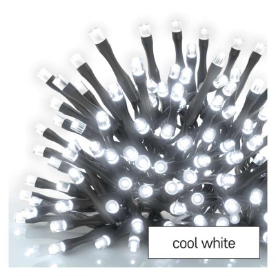 VR BASIC TR 100 LED bílá svítí stále IP44, 10m Spojovatelný vnitřní/venkovní vánoční řetěz, 100 LED studená, svítí stále, svítící část 10m, rozteč 0,1m, časovač 6h/18h, vč trafa 230V/30V, max 800 LED, IP44, kabel černá, prodloužení 5m