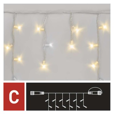 VZ PROFI 50LED  třásně bílá, svítí/bliká, IP44, 3m Spojovatelný vnitřní/venkovní vánoční třásně, 50 LED, 40 LED teplá svítí stále, 10 LED studená bliká, svítící část l=3m, h=0,4m, rozteč 0,1m, IP44, kabel bílá, trafo SAMOSTANĚ