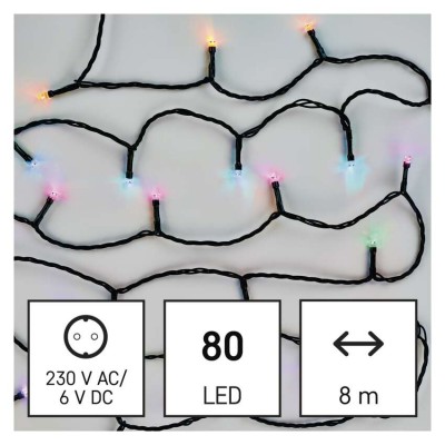 VR řetěz 80 LED, SMART, IP44, 8m Vánoční řetěz, venkovní/vnitřní, 64 módů, 80 LED, RGB, fce svítí nebo mění barvy, ov smart Tuya, Wifi, svítící část l=8m, přív. Kabel černá l=5m, vč. Adaptéru 230V, IP44, časovač 6h/18h nebo 