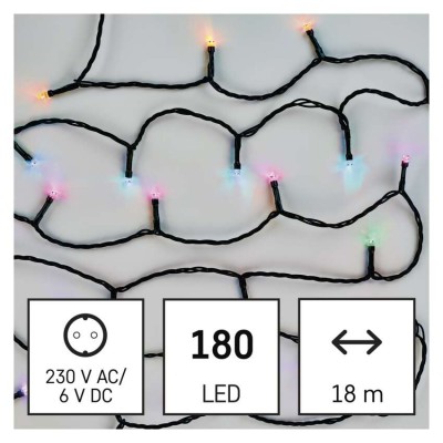 VR řetěz 180 LED, SMART, IP44, 18m Vánoční řetěz, venkovní/vnitřní, 64 módů, 180 LED, RGB, fce svítí nebo mění barvy, ov smart Tuya, Wifi, svítící část l=18m, přív. Kabel černá l=5m, vč. Adaptéru 230V, IP44, časovač 6h/18h neb