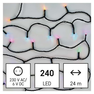 VR řetěz 240 LED, SMART, IP44, 24m Vánoční řetěz, venkovní/vnitřní, 64 módů, 240 LED, RGB, fce svítí nebo mění barvy, ov smart Tuya, Wifi, svítící část l=24m, přív. Kabel černá l=5m, vč. Adaptéru 230V, IP44, časovač 6h/18h neb