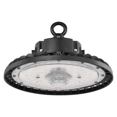 MASTER LED 150W, 60°, IP65 Závěsné průmyslové svítidlo, hliník, povrch černá, difuzor plast opál, LED 150W, neutrální 4000K, 27000lm, Ra80, stmív DALI, 0-10V, vyzař. úhel 60°, IK08, 230V, IP65, rozměry d=300mm, h=173mm